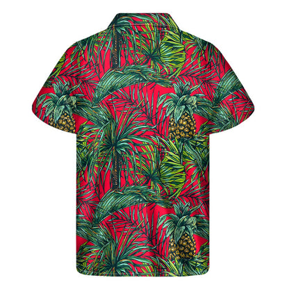 Pineapple Leaves Hawaii Pattern Print Men's Short Sleeve Shirt