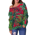 Pineapple Leaves Hawaii Pattern Print Off Shoulder Sweatshirt GearFrost