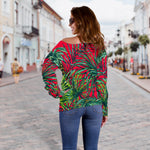 Pineapple Leaves Hawaii Pattern Print Off Shoulder Sweatshirt GearFrost
