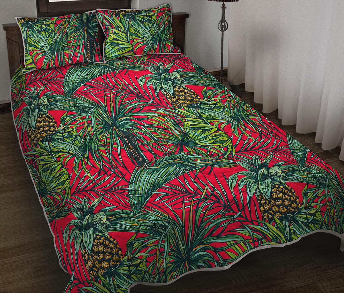 Pineapple Leaves Hawaii Pattern Print Quilt Bed Set