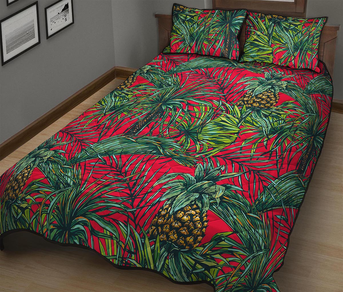Pineapple Leaves Hawaii Pattern Print Quilt Bed Set