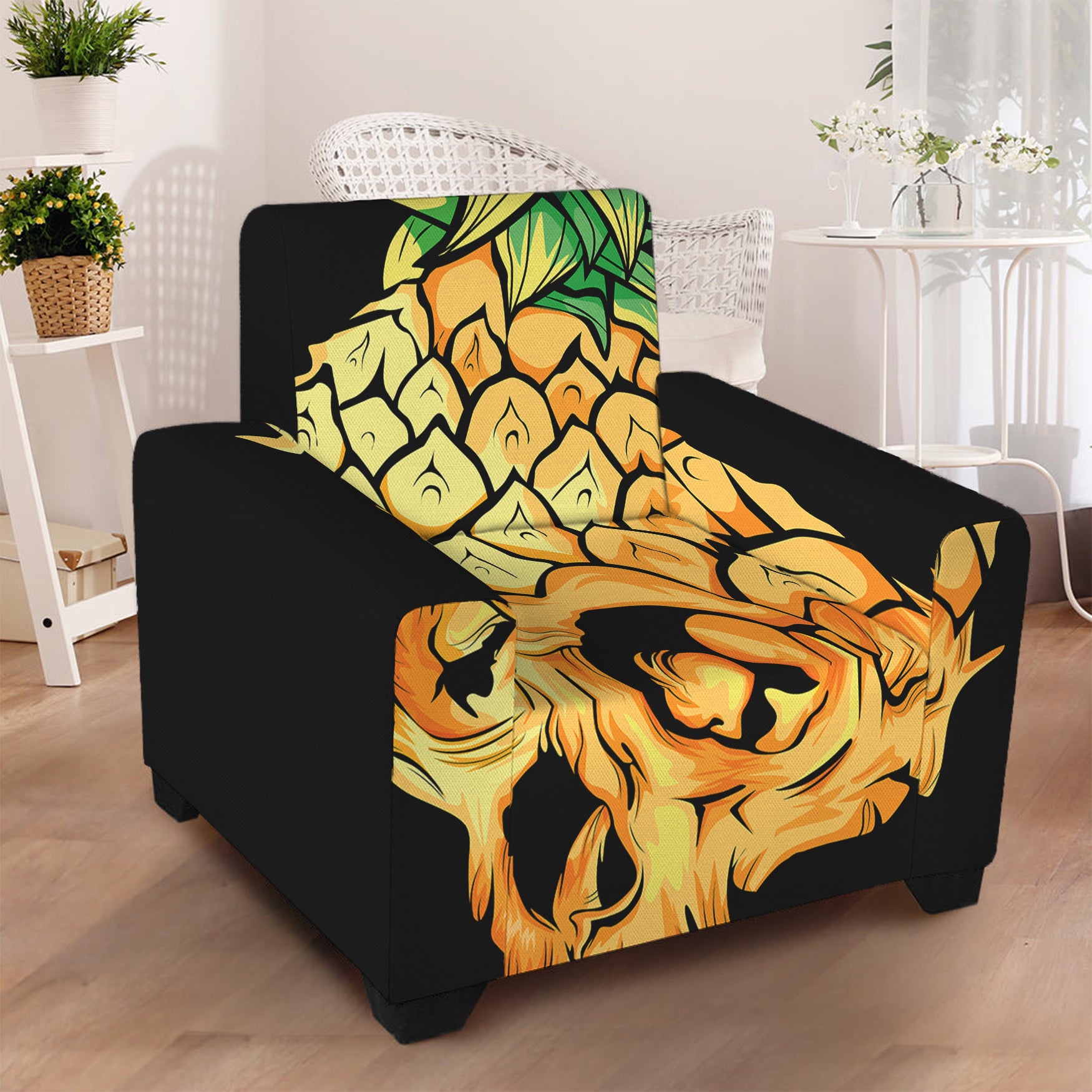 Pineapple Skull Print Armchair Slipcover