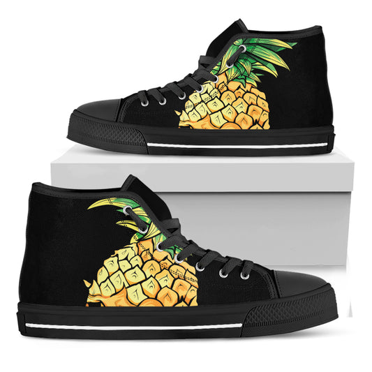 Pineapple Skull Print Black High Top Shoes