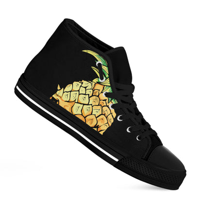 Pineapple Skull Print Black High Top Shoes