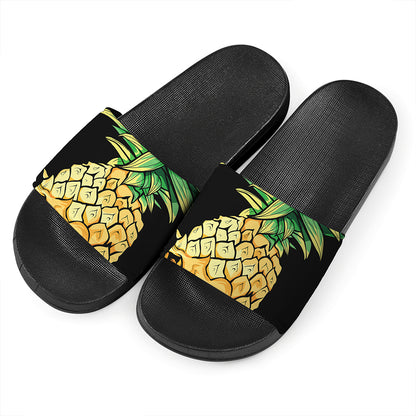 Pineapple Skull Print Black Slide Sandals