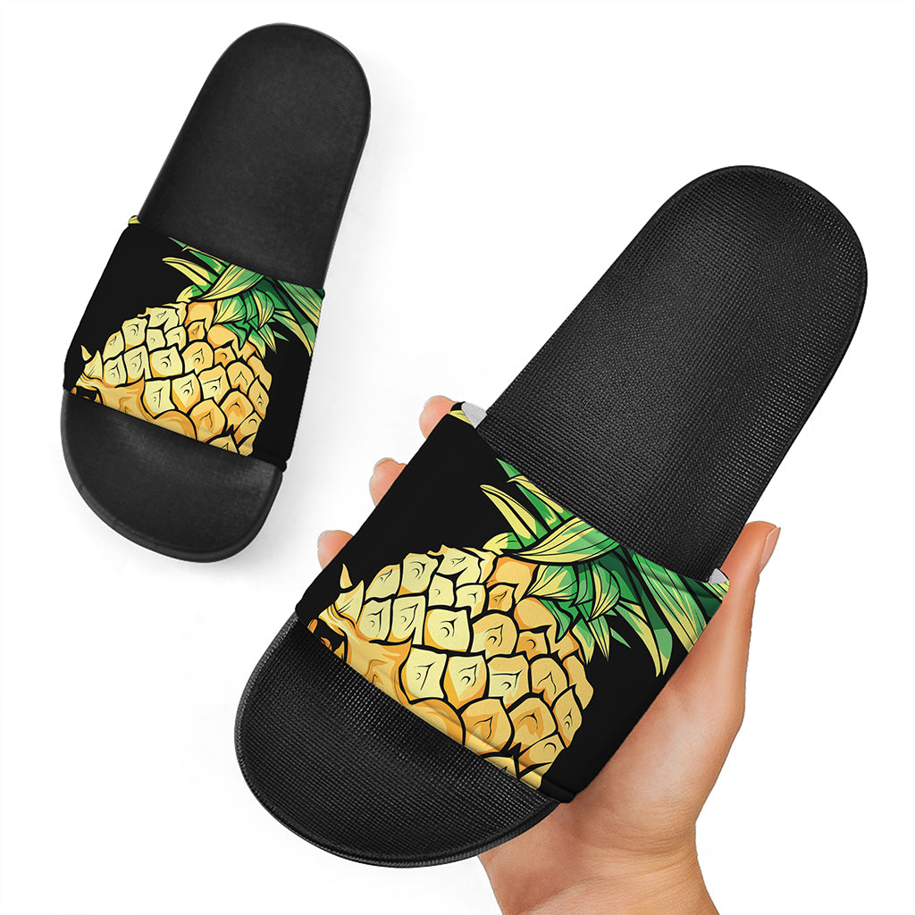 Pineapple Skull Print Black Slide Sandals