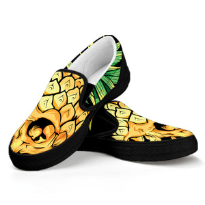 Pineapple Skull Print Black Slip On Shoes