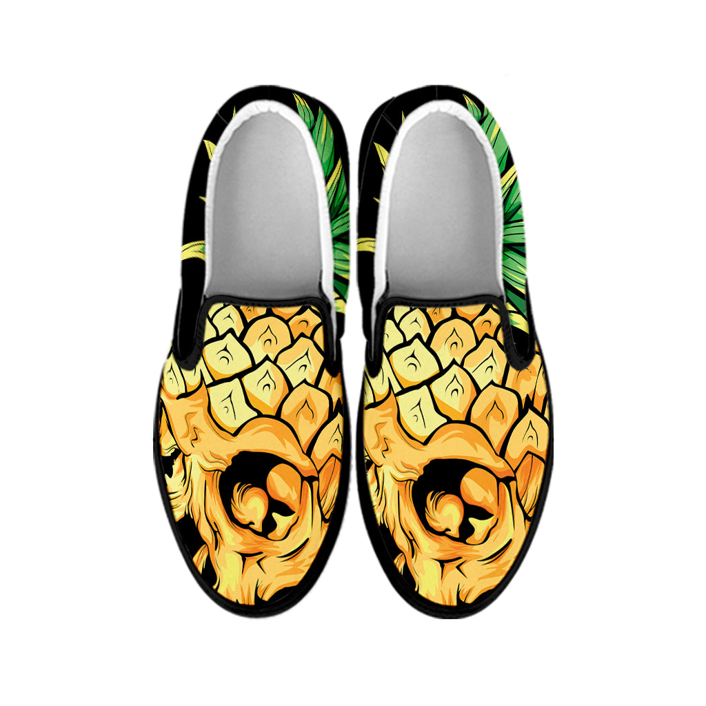 Pineapple Skull Print Black Slip On Shoes