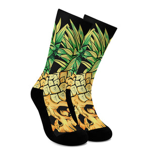 Pineapple Skull Print Crew Socks