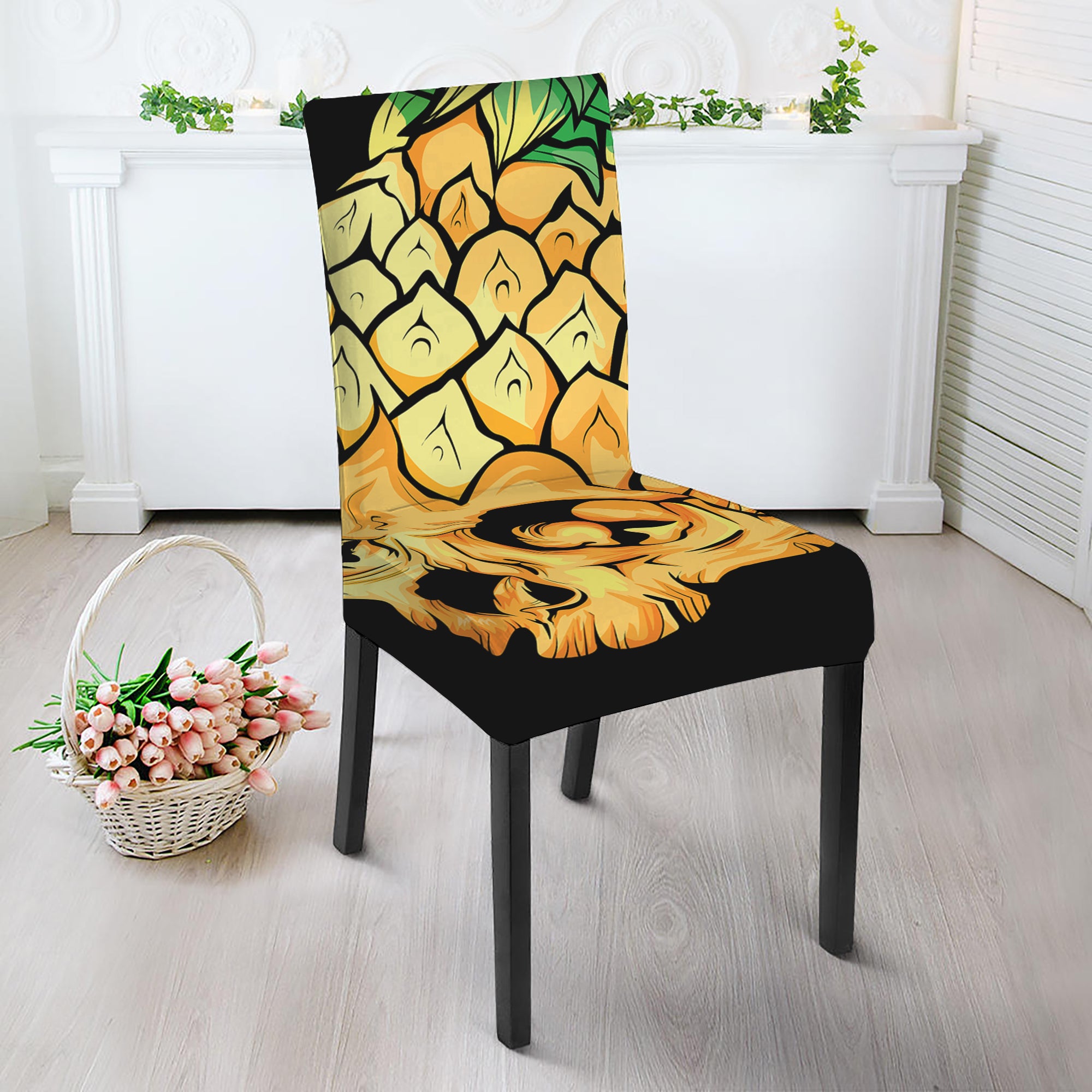 Pineapple Skull Print Dining Chair Slipcover