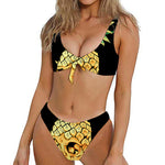 Pineapple Skull Print Front Bow Tie Bikini