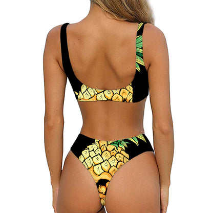 Pineapple Skull Print Front Bow Tie Bikini