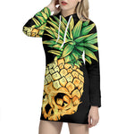 Pineapple Skull Print Pullover Hoodie Dress