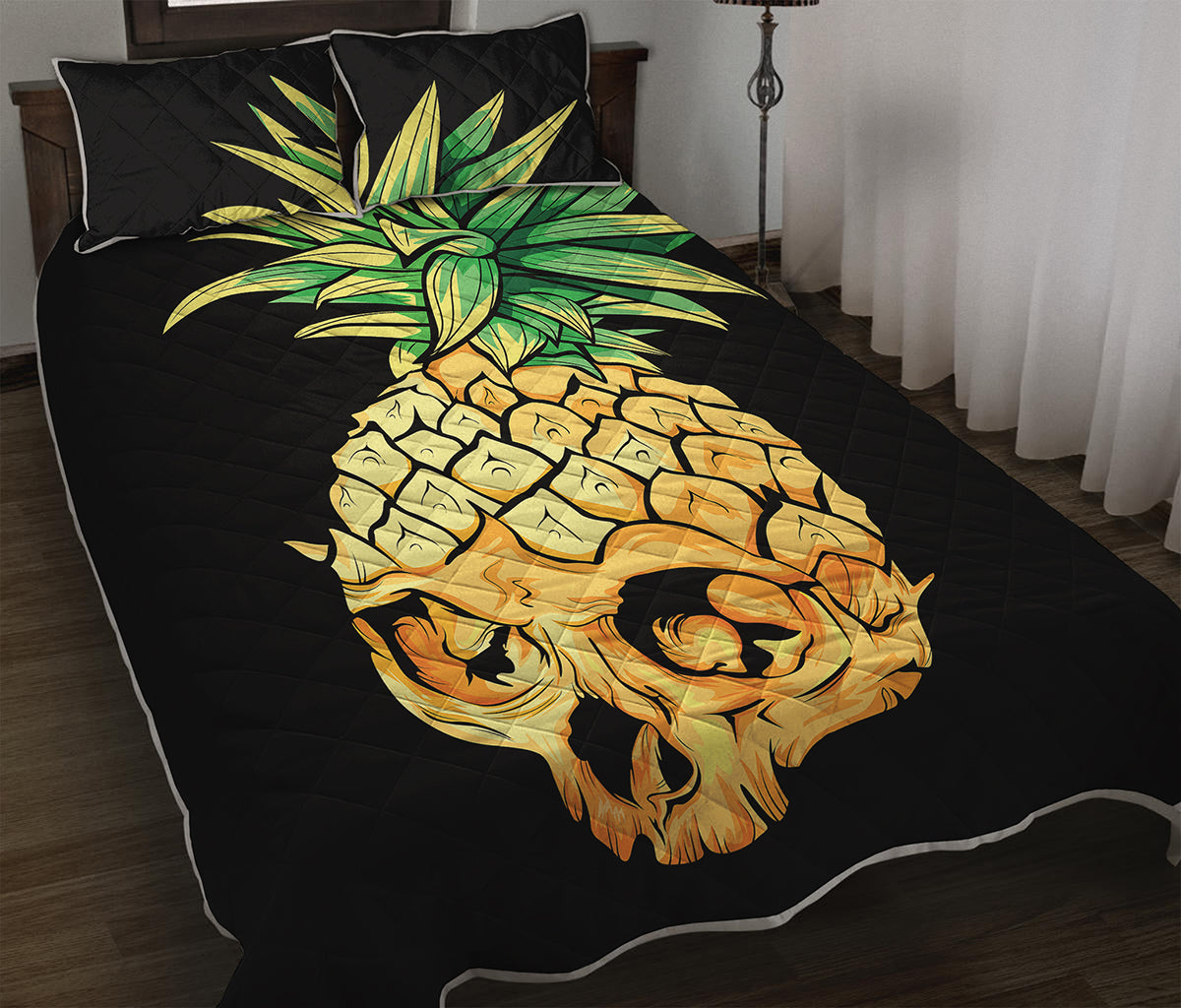 Pineapple Skull Print Quilt Bed Set