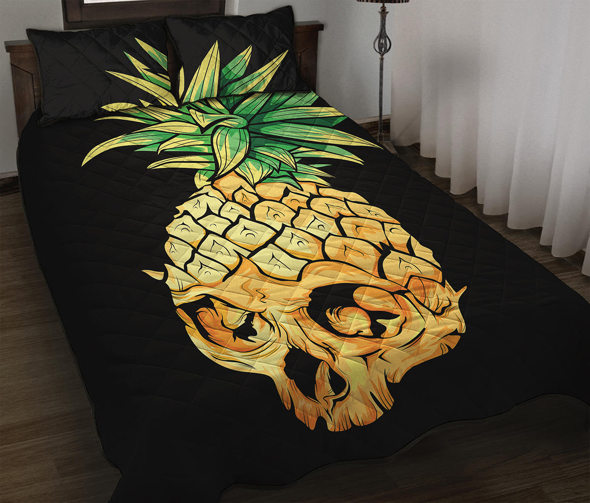 Pineapple Skull Print Quilt Bed Set