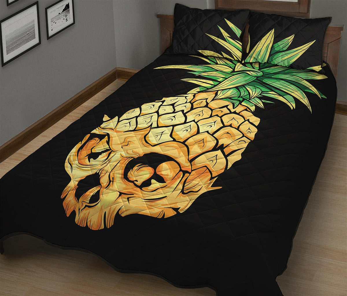 Pineapple Skull Print Quilt Bed Set