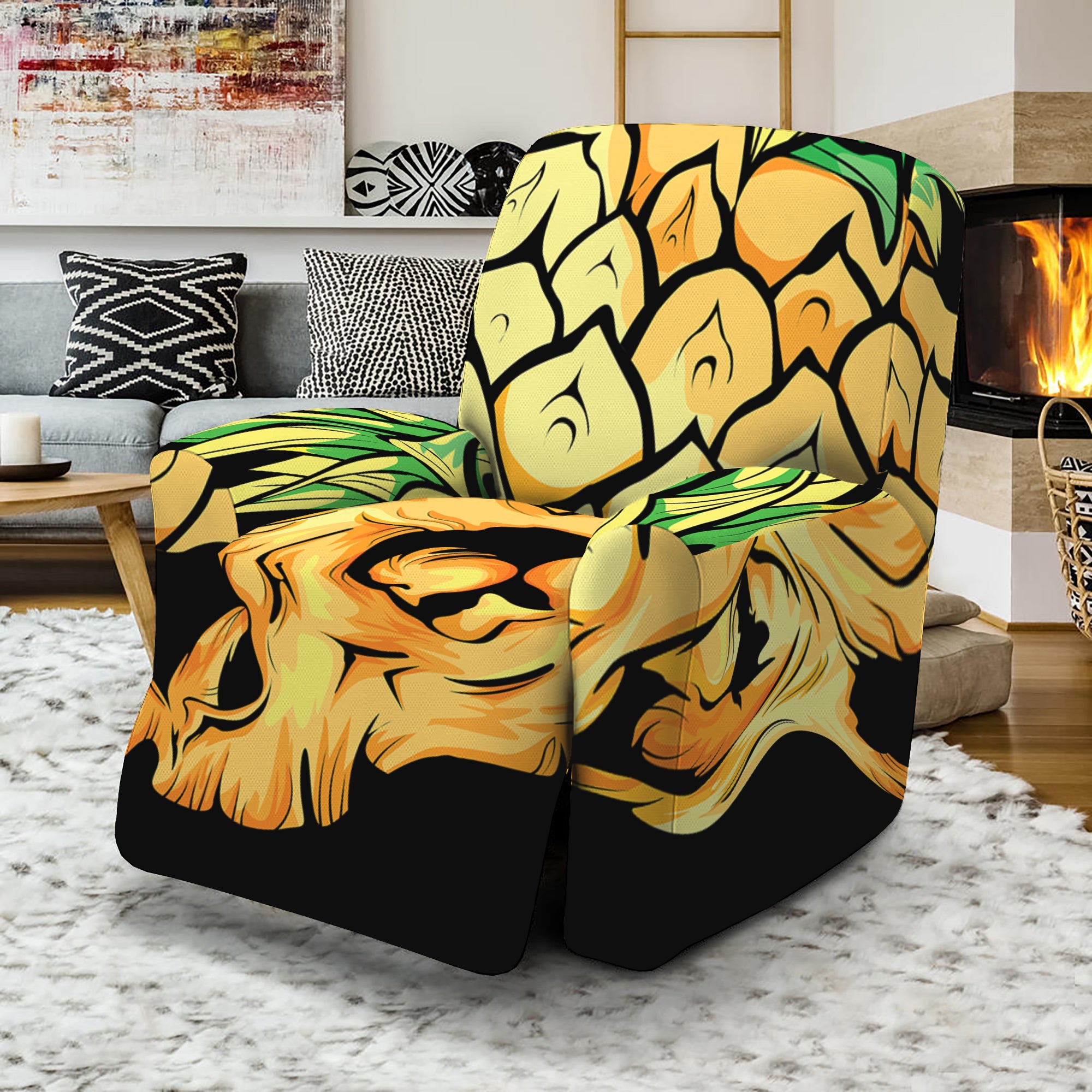 Pineapple Skull Print Recliner Slipcover