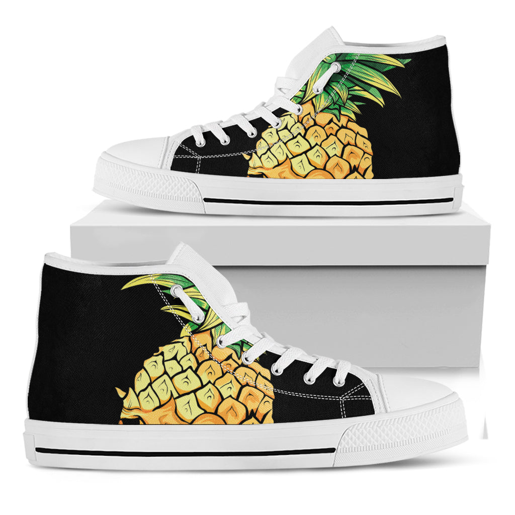 Pineapple Skull Print White High Top Shoes
