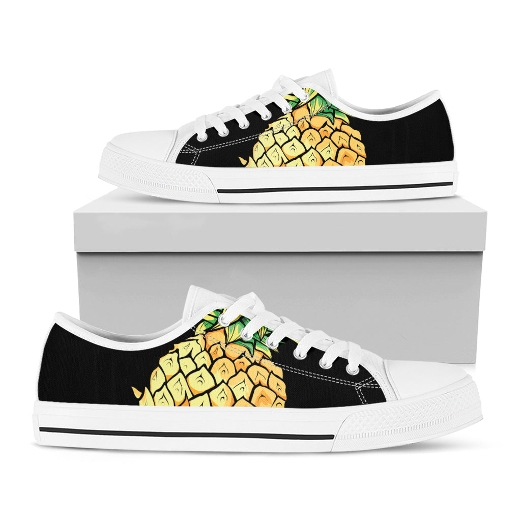 Pineapple Skull Print White Low Top Shoes