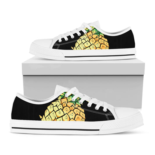 Pineapple Skull Print White Low Top Shoes