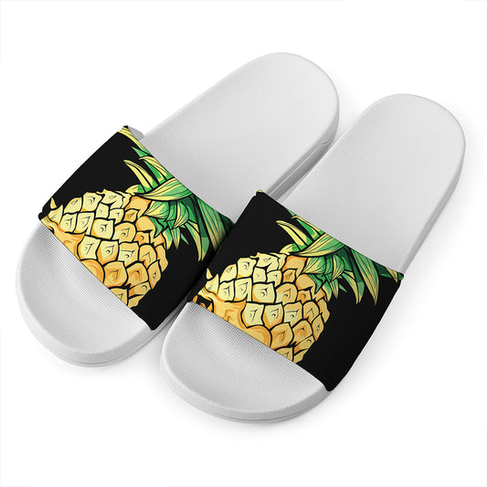 Pineapple Skull Print White Slide Sandals