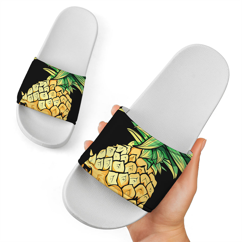 Pineapple Skull Print White Slide Sandals