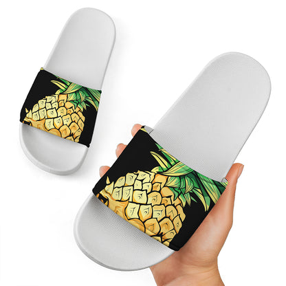 Pineapple Skull Print White Slide Sandals