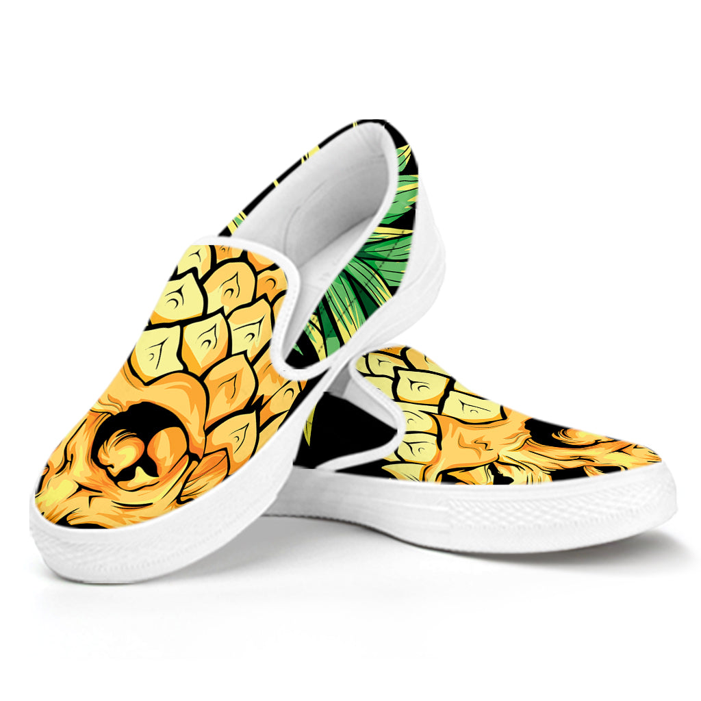 Pineapple Skull Print White Slip On Shoes