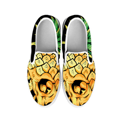 Pineapple Skull Print White Slip On Shoes