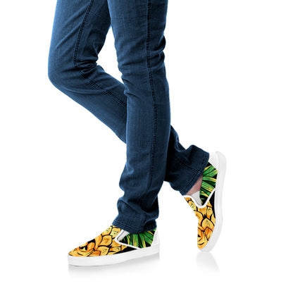Pineapple Skull Print White Slip On Shoes