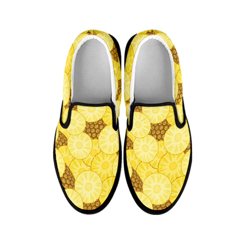 Pineapple Slices Pattern Print Black Slip On Shoes