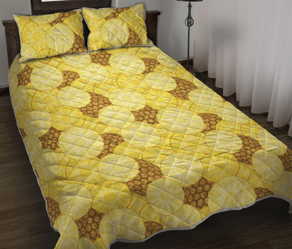 Pineapple Slices Pattern Print Quilt Bed Set