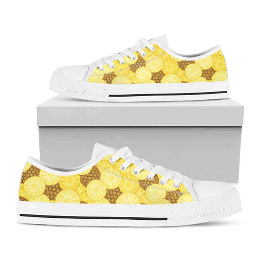 Pineapple Slices Pattern Print White Low Top Shoes