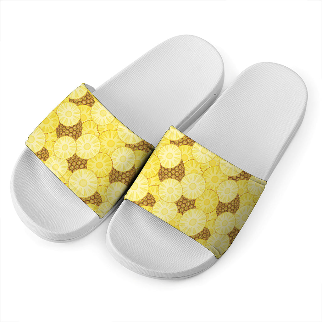 Pineapple Slices Pattern Print White Slide Sandals