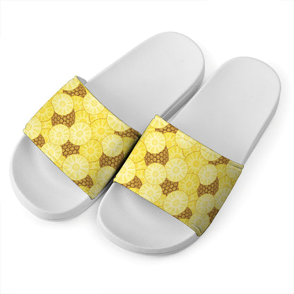 Pineapple Slices Pattern Print White Slide Sandals