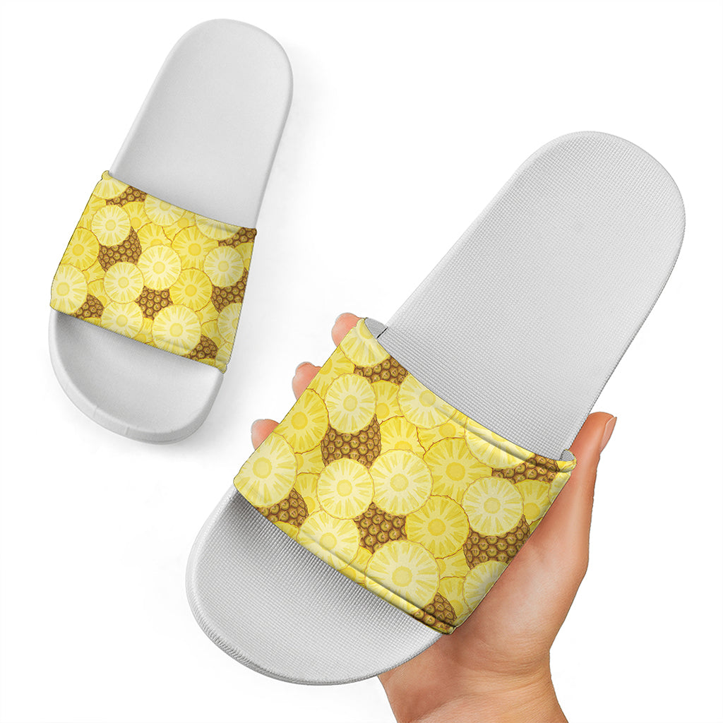 Pineapple Slices Pattern Print White Slide Sandals