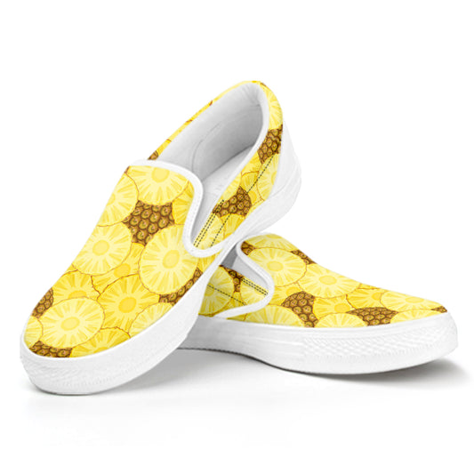 Pineapple Slices Pattern Print White Slip On Shoes