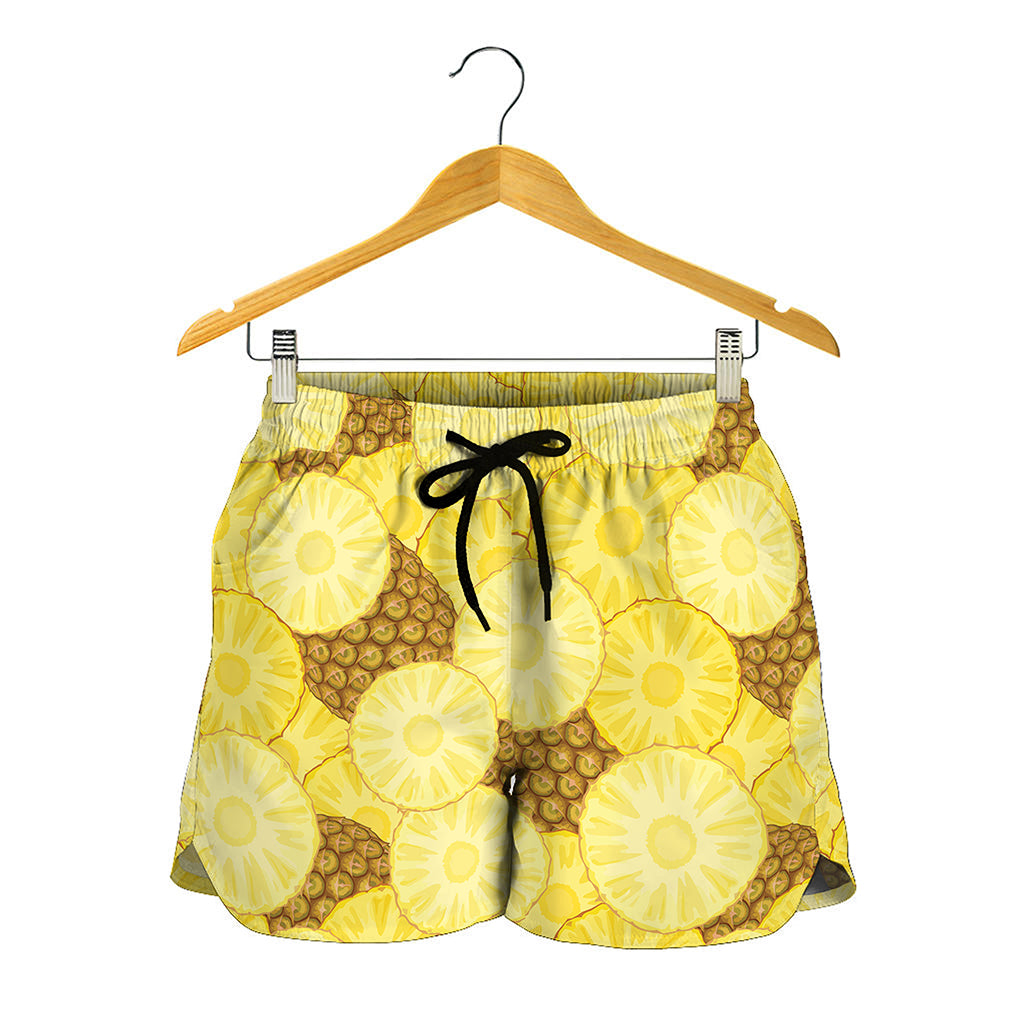 Pineapple Slices Pattern Print Women's Shorts