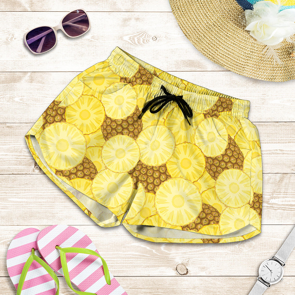Pineapple Slices Pattern Print Women's Shorts