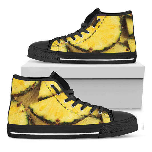 Pineapple Slices Print Black High Top Shoes