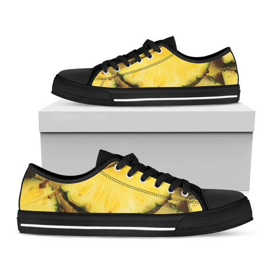 Pineapple Slices Print Black Low Top Shoes