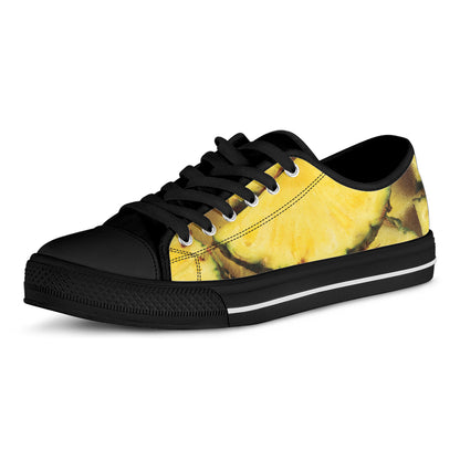 Pineapple Slices Print Black Low Top Shoes