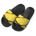 Pineapple Slices Print Black Slide Sandals