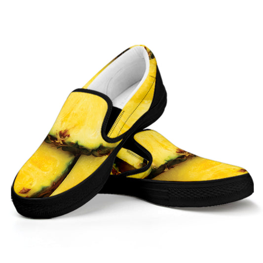 Pineapple Slices Print Black Slip On Shoes