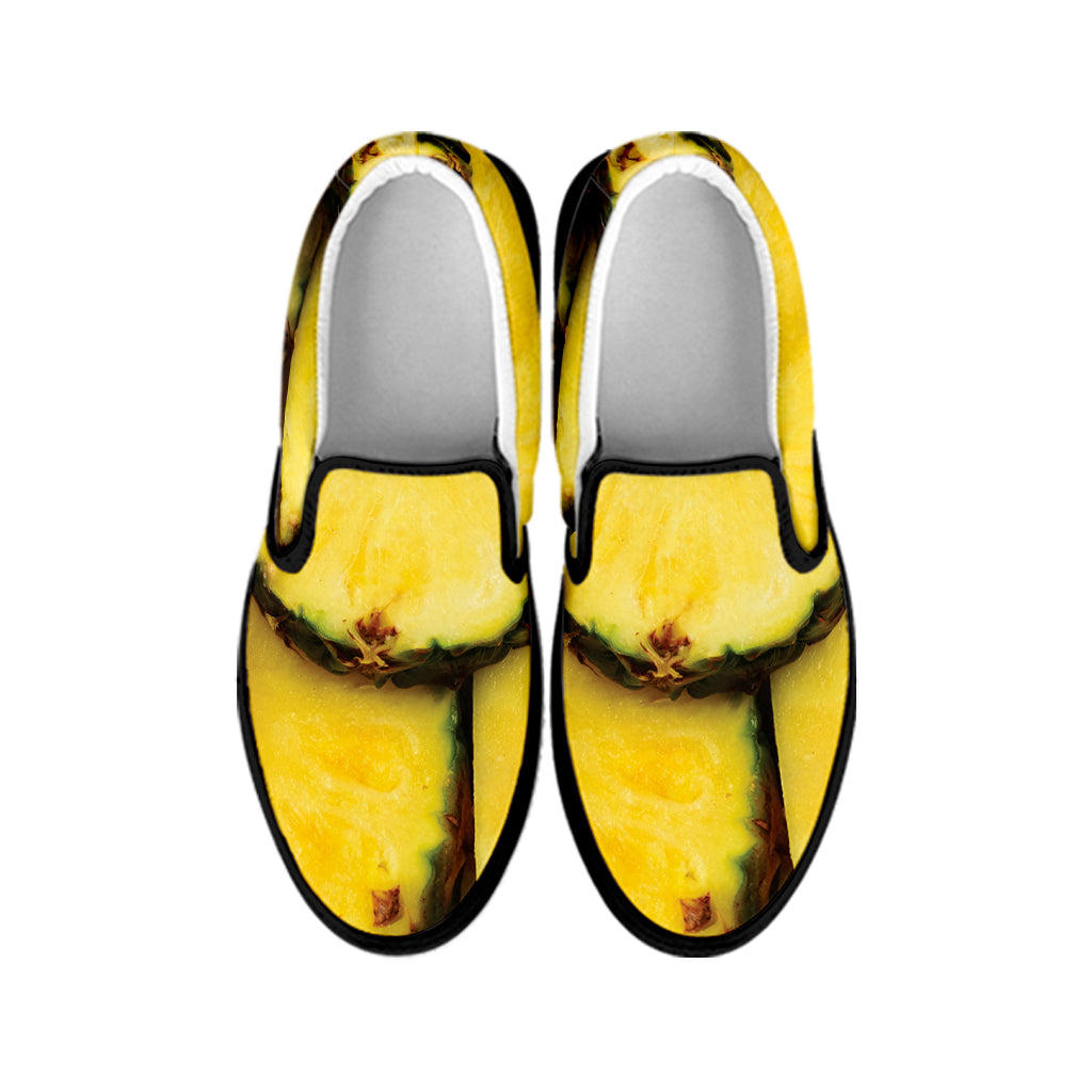 Pineapple Slices Print Black Slip On Shoes