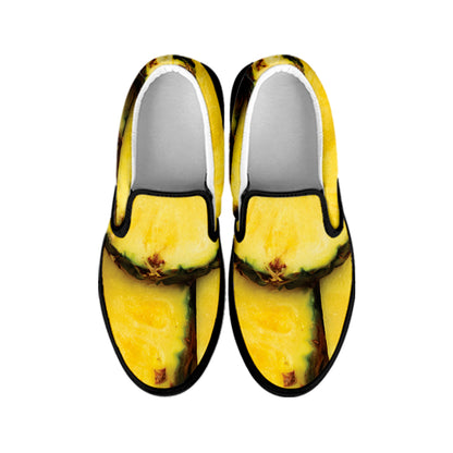 Pineapple Slices Print Black Slip On Shoes