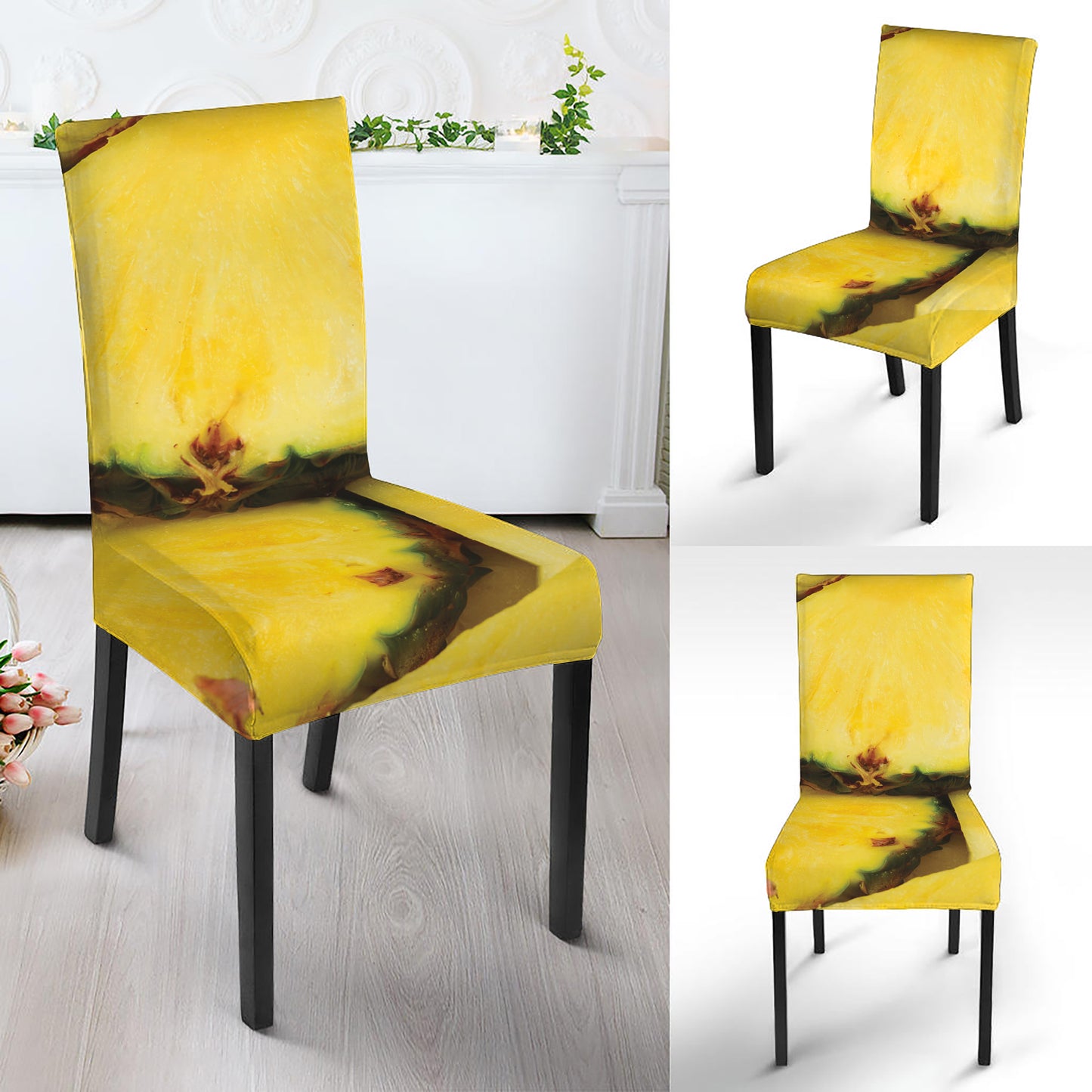 Pineapple Slices Print Dining Chair Slipcover