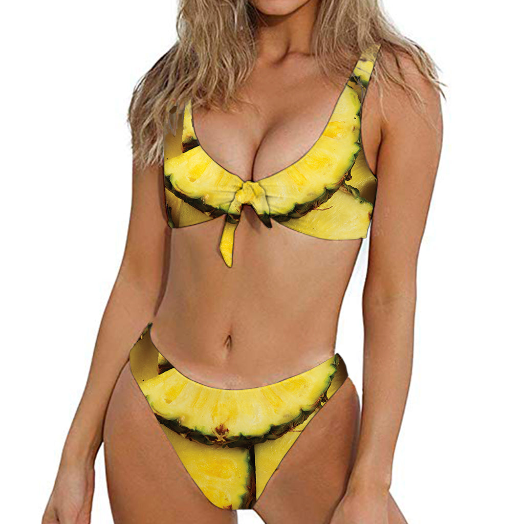 Pineapple Slices Print Front Bow Tie Bikini