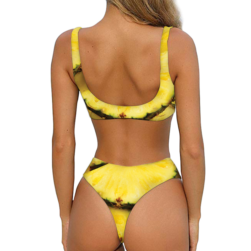 Pineapple Slices Print Front Bow Tie Bikini