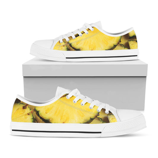 Pineapple Slices Print White Low Top Shoes